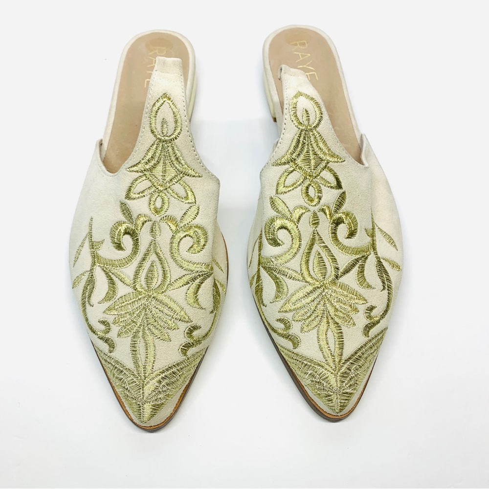 Raye Gold Embroidered Suede Slip-on Slides